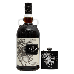 The Kraken Black Spiced Rum 1Ltr with Hip Flask