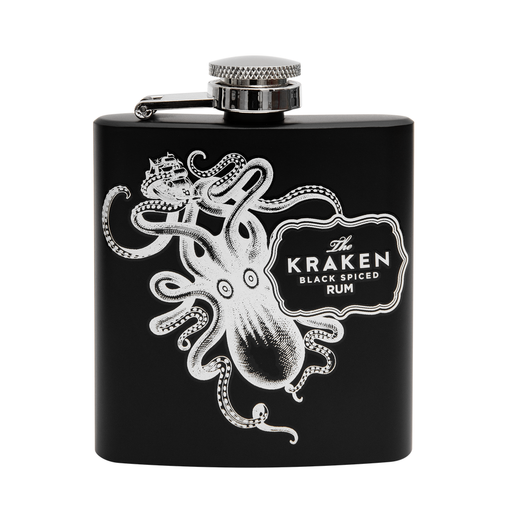 The Kraken Black Spiced Rum 1Ltr with Hip Flask